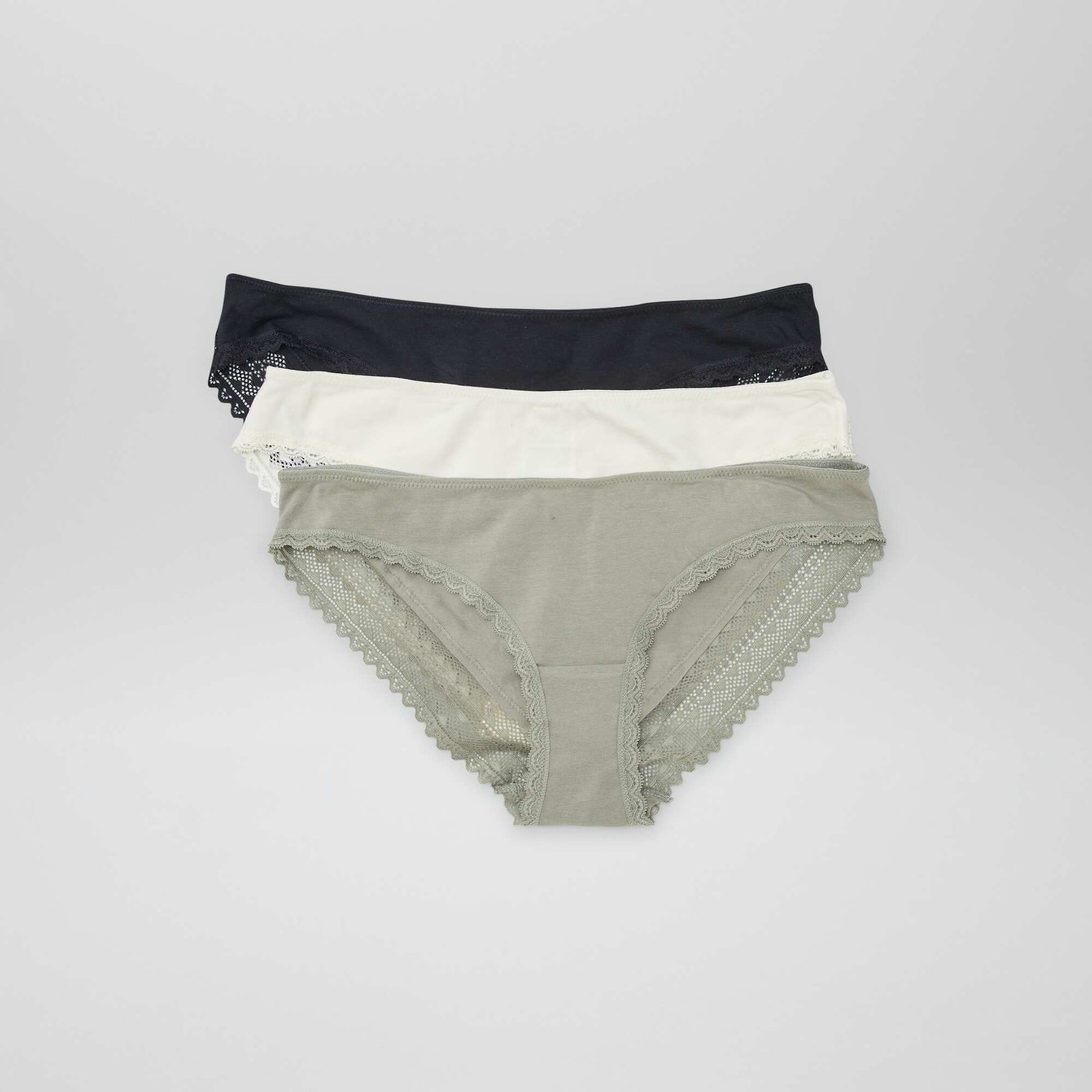 Lot de 3 culottes coton dentelle KAKI