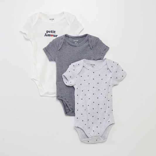 Lot de 3 bodies Blanc/gris/bleu marine