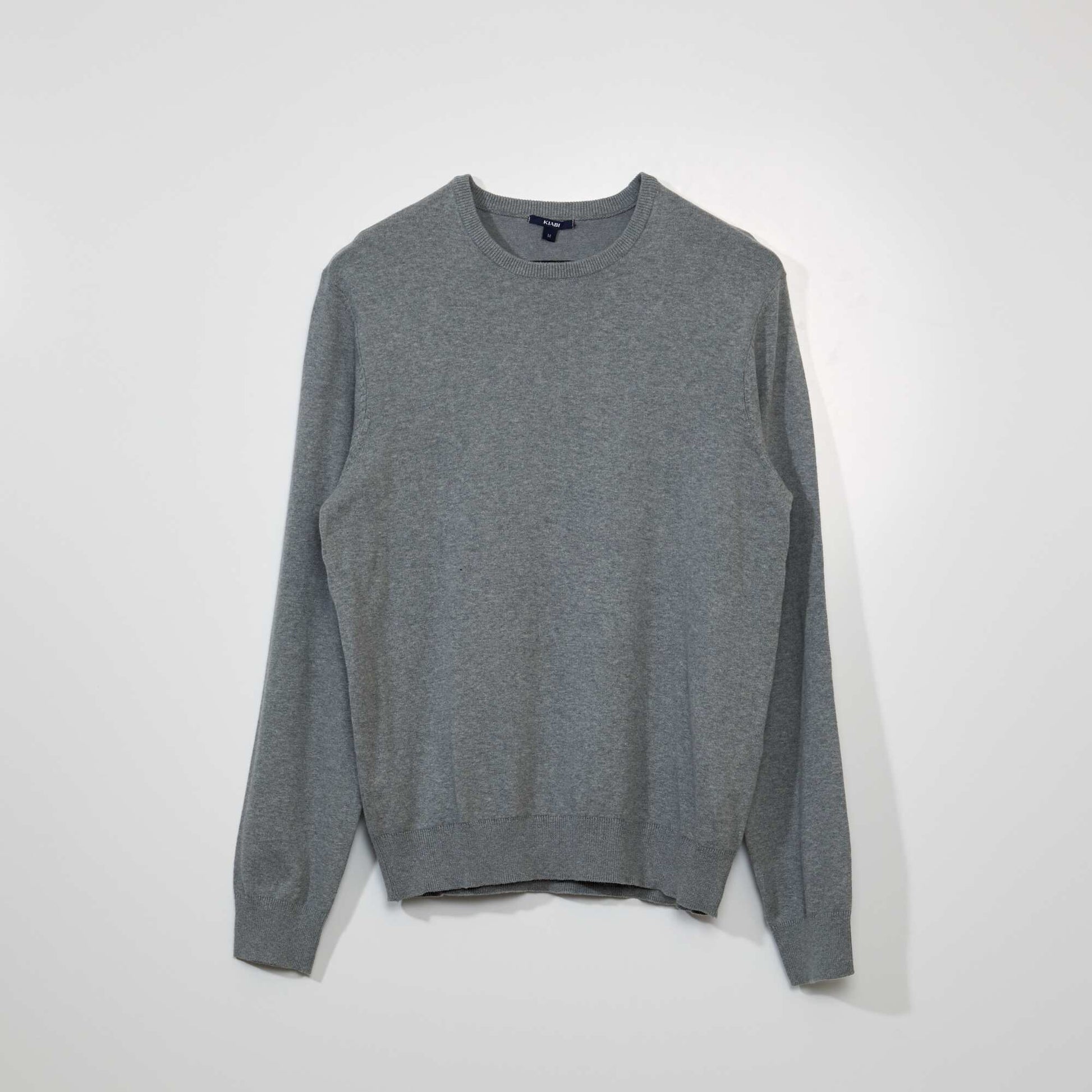 Pull uni à col rond Gris