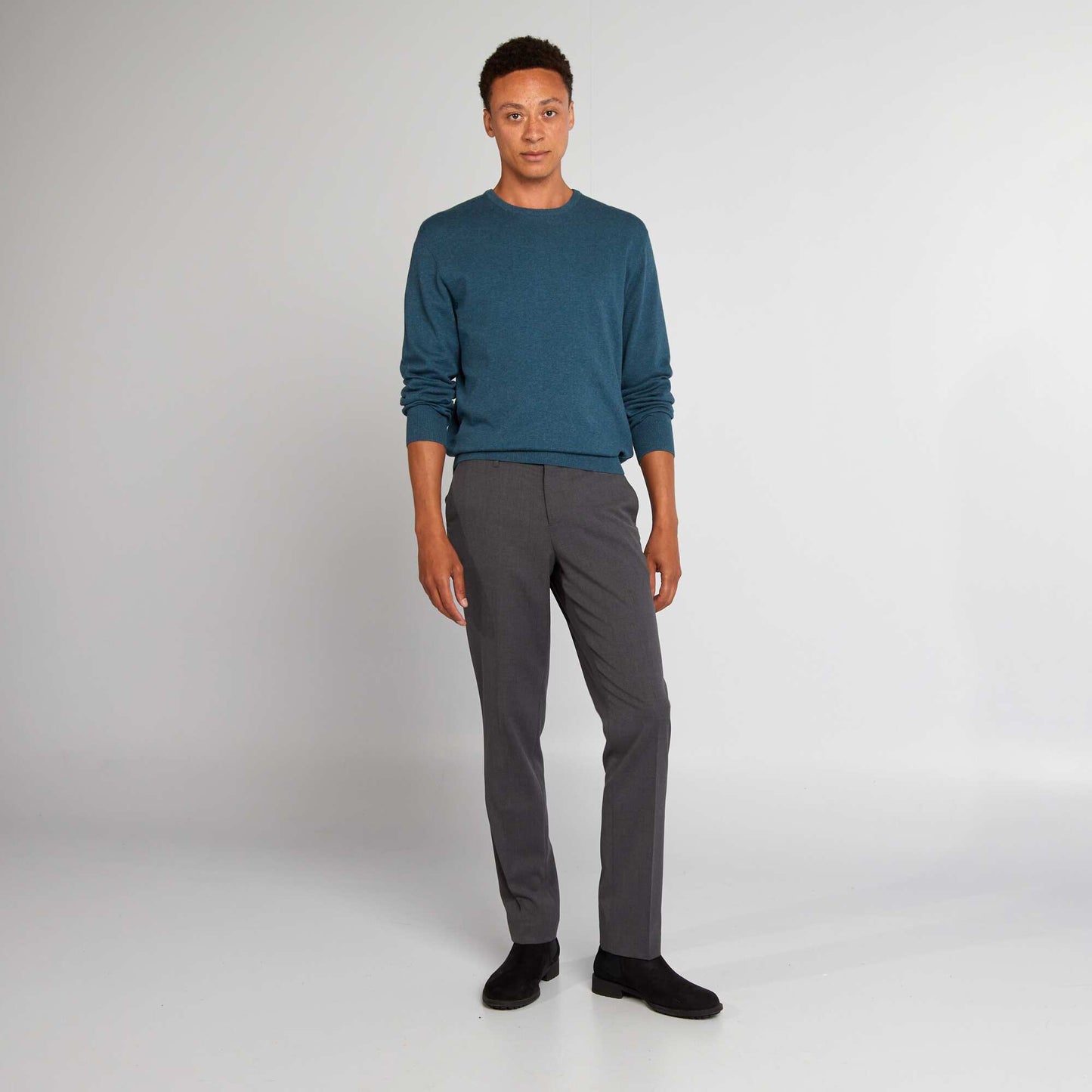 Pull uni col rond Bleu
