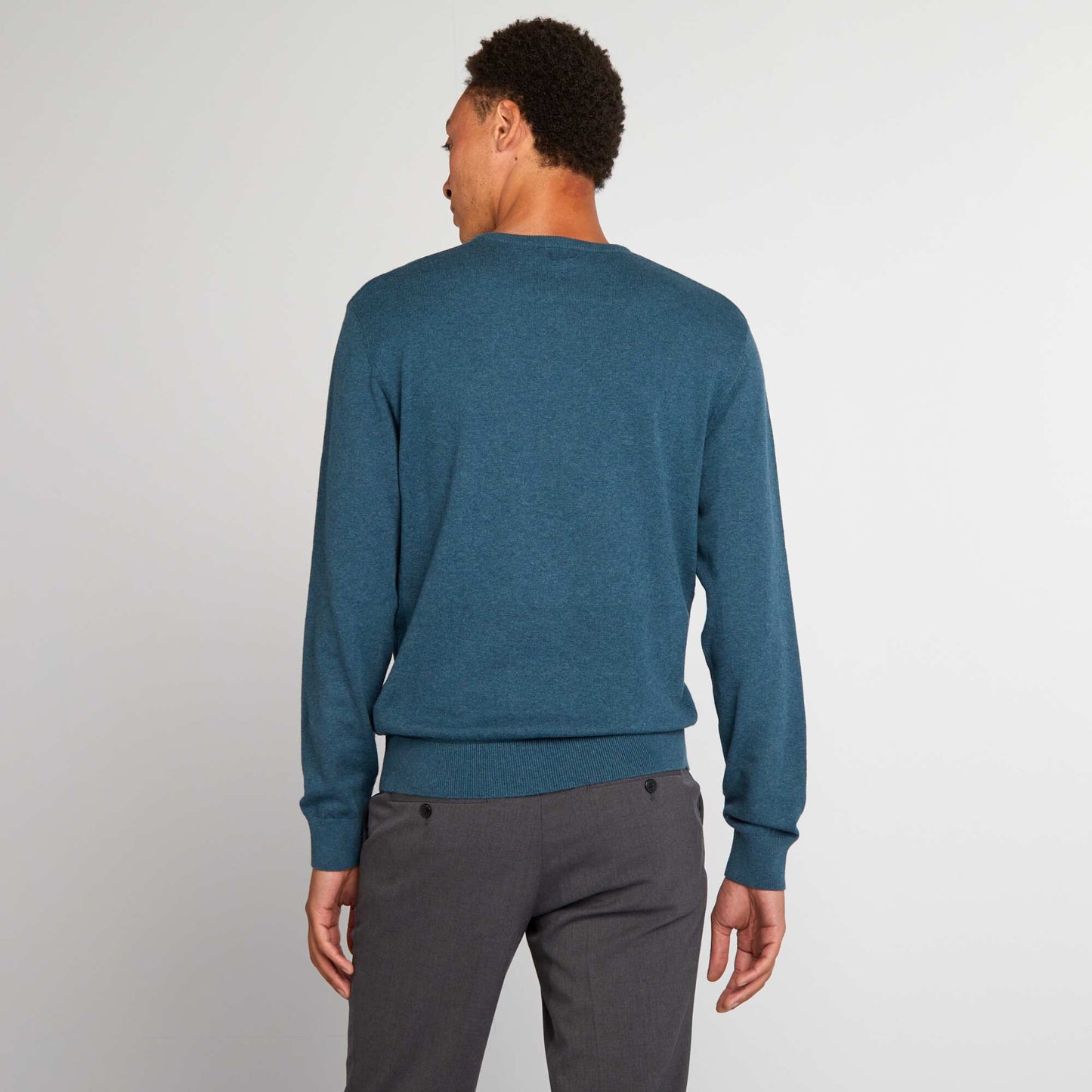 Pull uni col rond Bleu