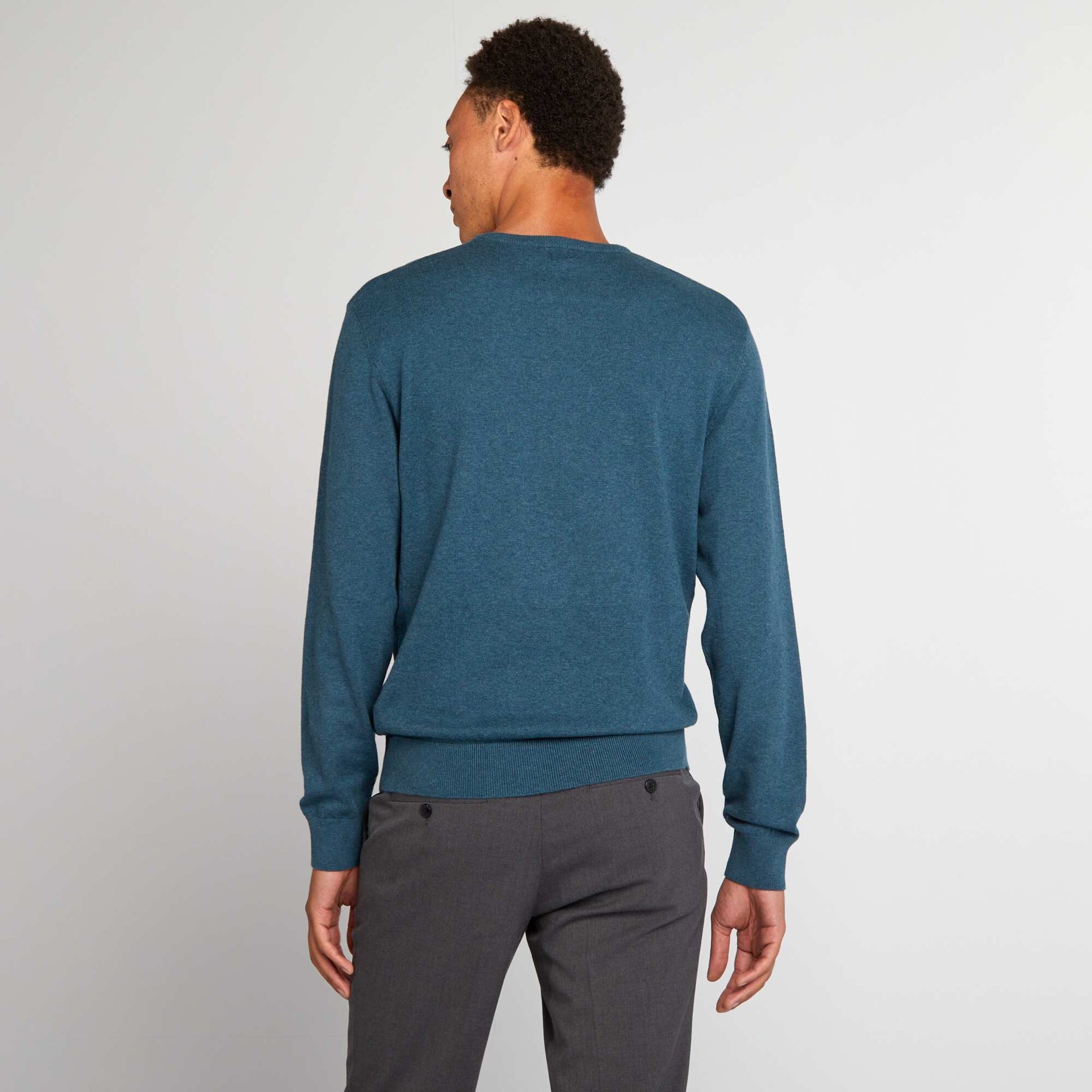 Pull uni col rond Bleu