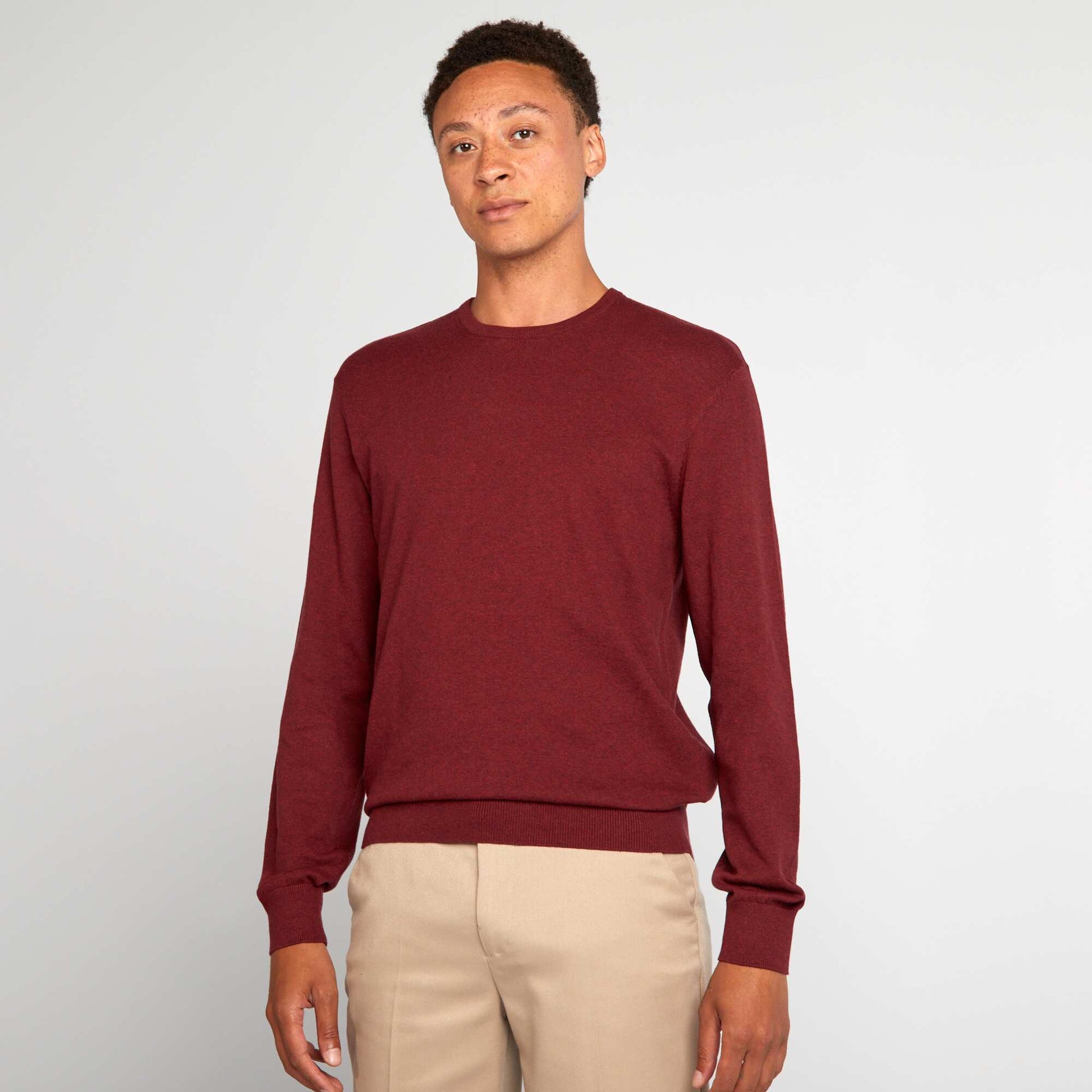 Pull uni col rond Bordeaux