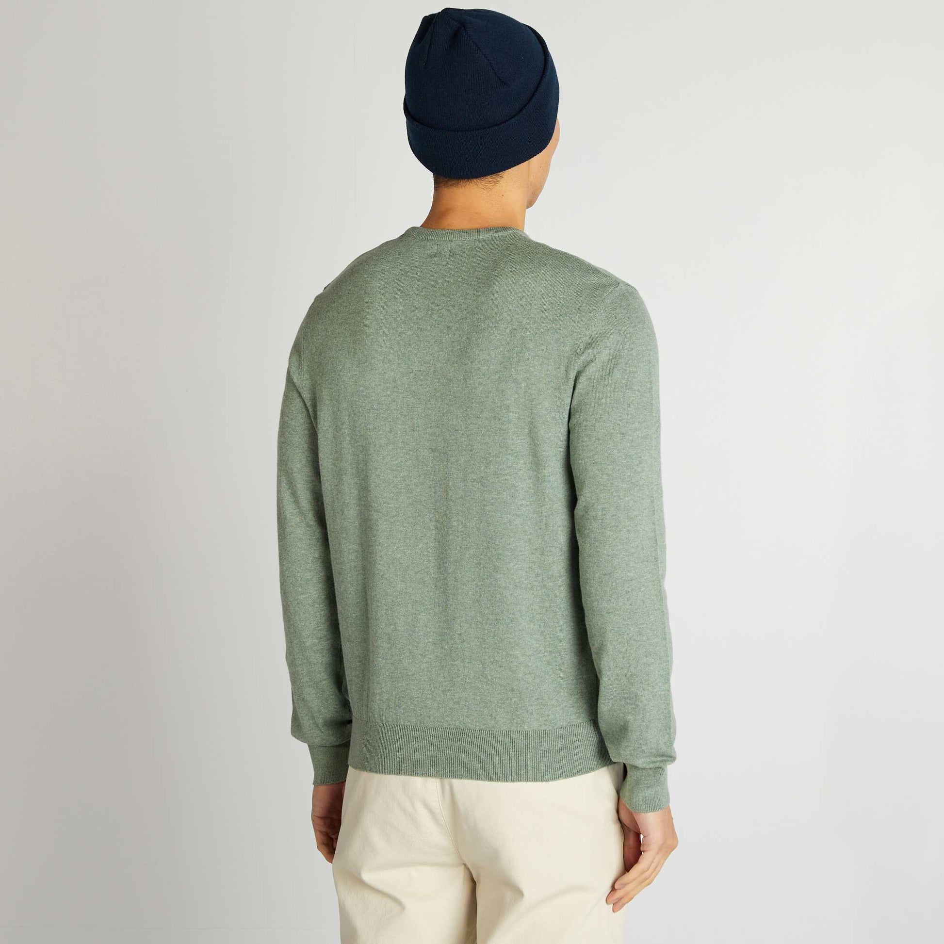 Pull uni à col rond Vert