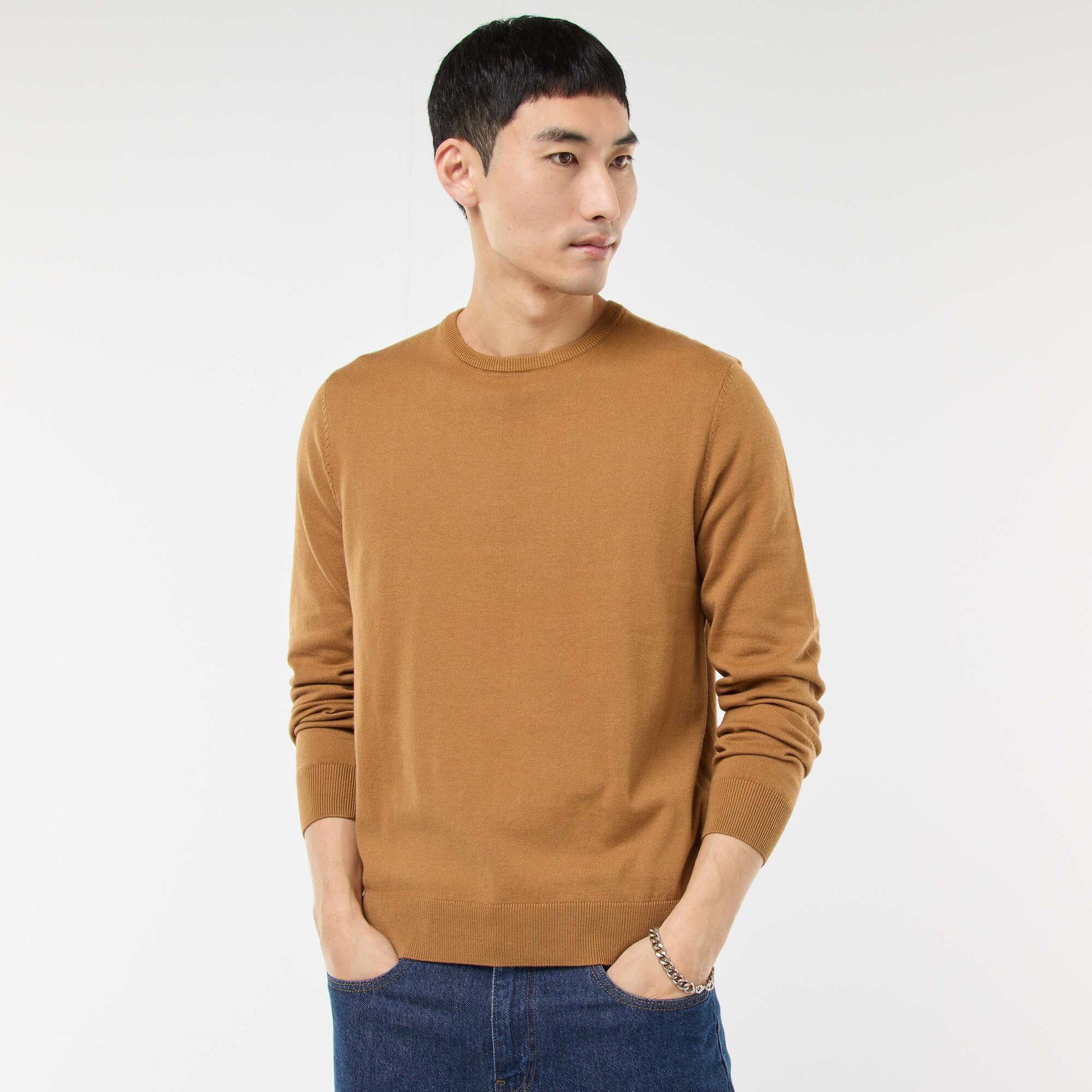 Pull uni à col rond BEIGE