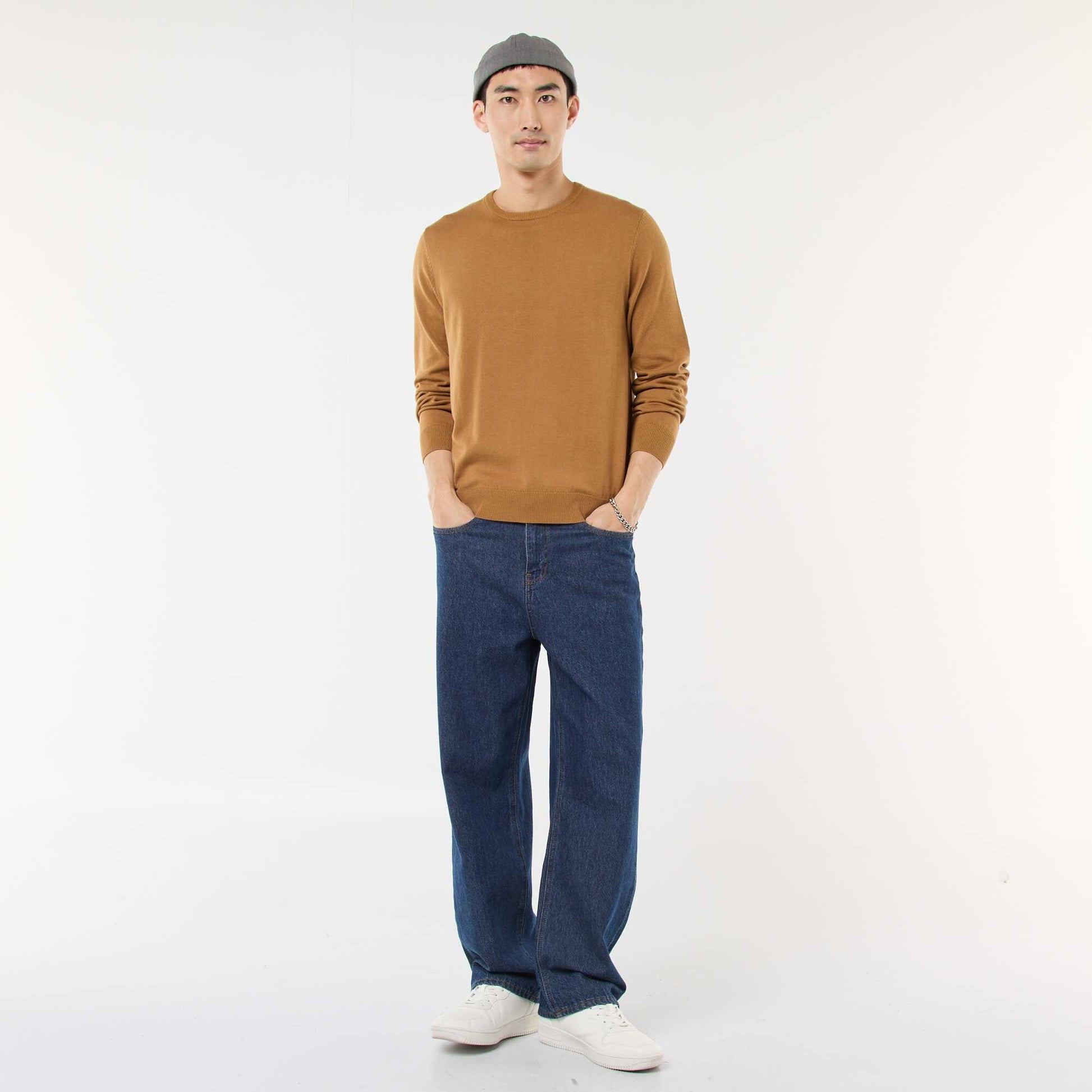 Pull uni à col rond BEIGE