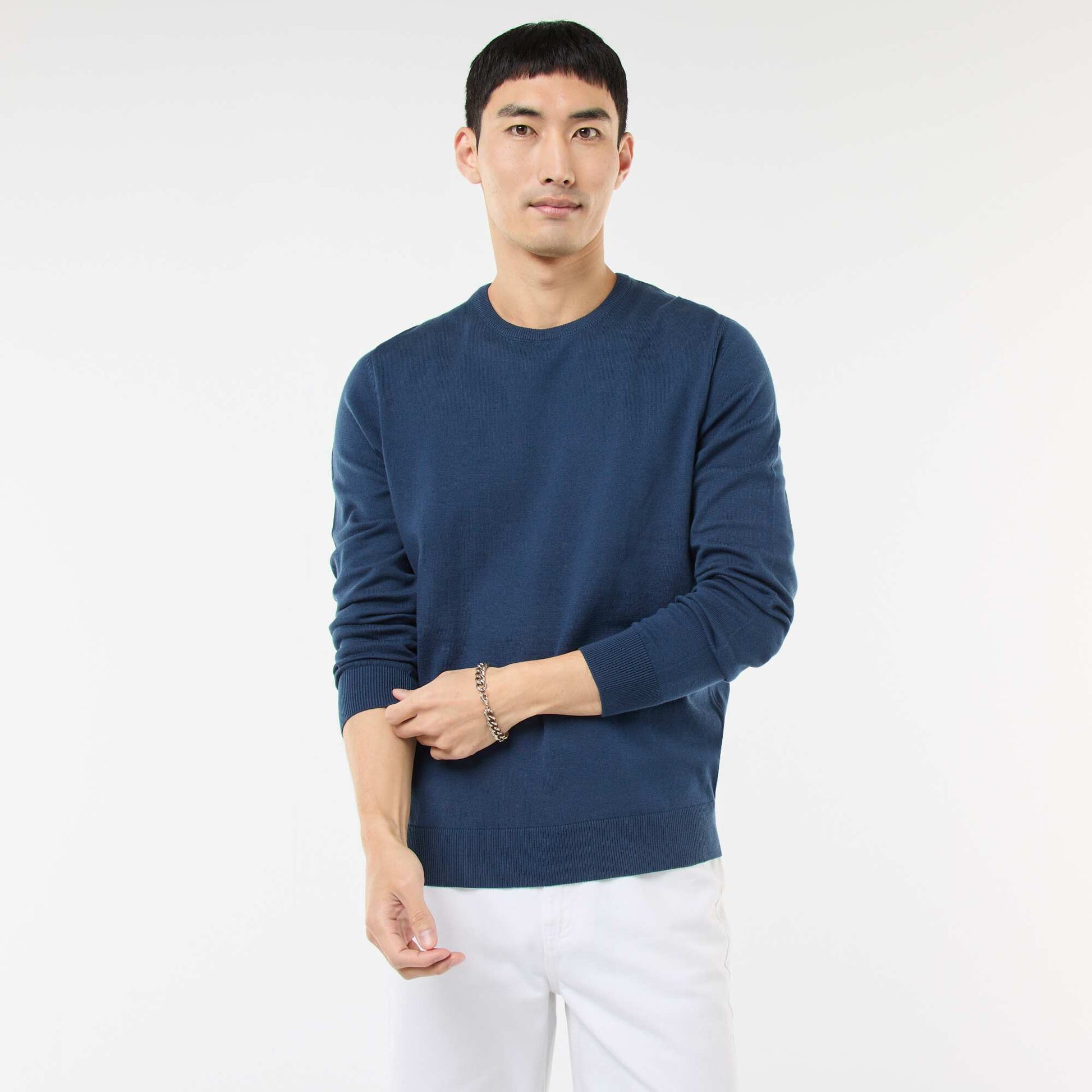 Pull uni à col rond BLEU