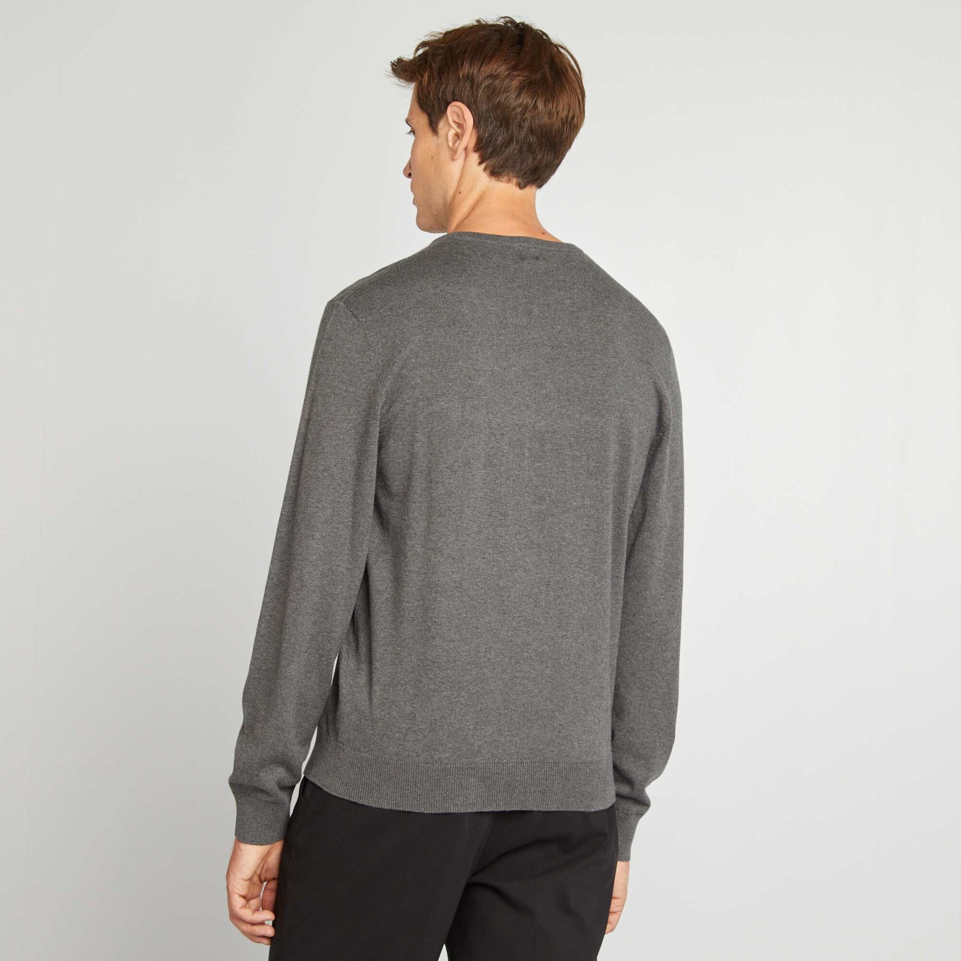 Pull basique en maille unie Gris fonc