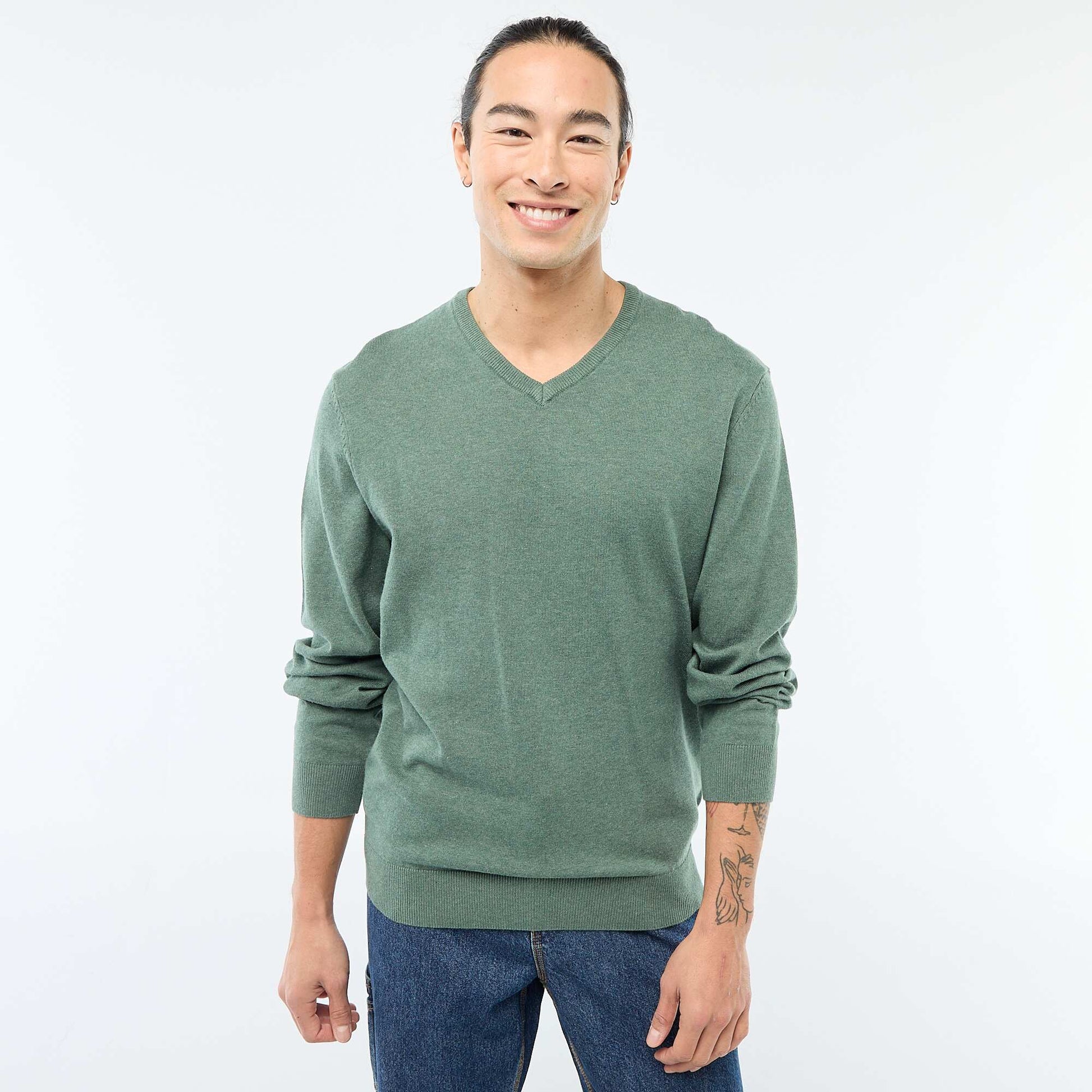 Pull basique en maille unie VERT