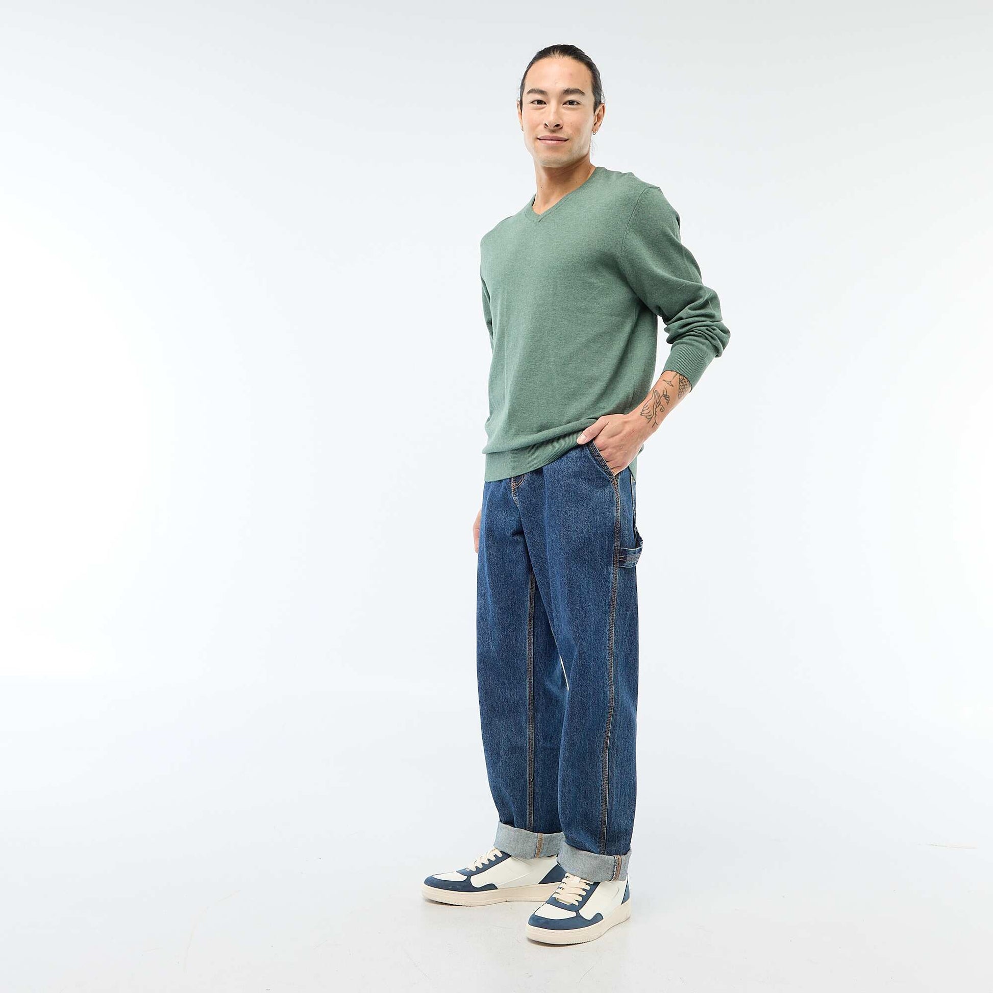 Pull basique en maille unie VERT