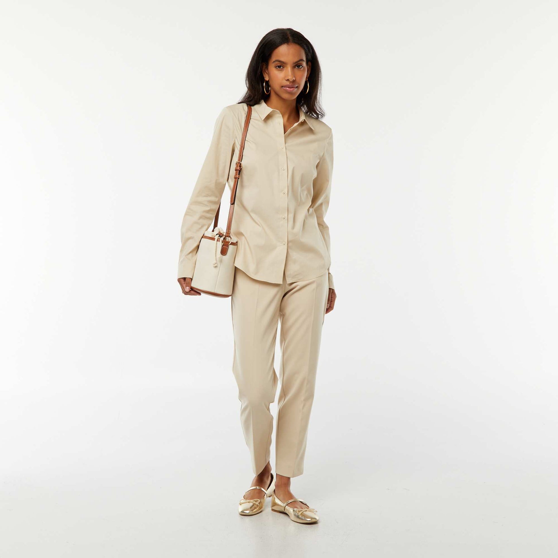 Chemise à coupe ajustée col italien BEIGE