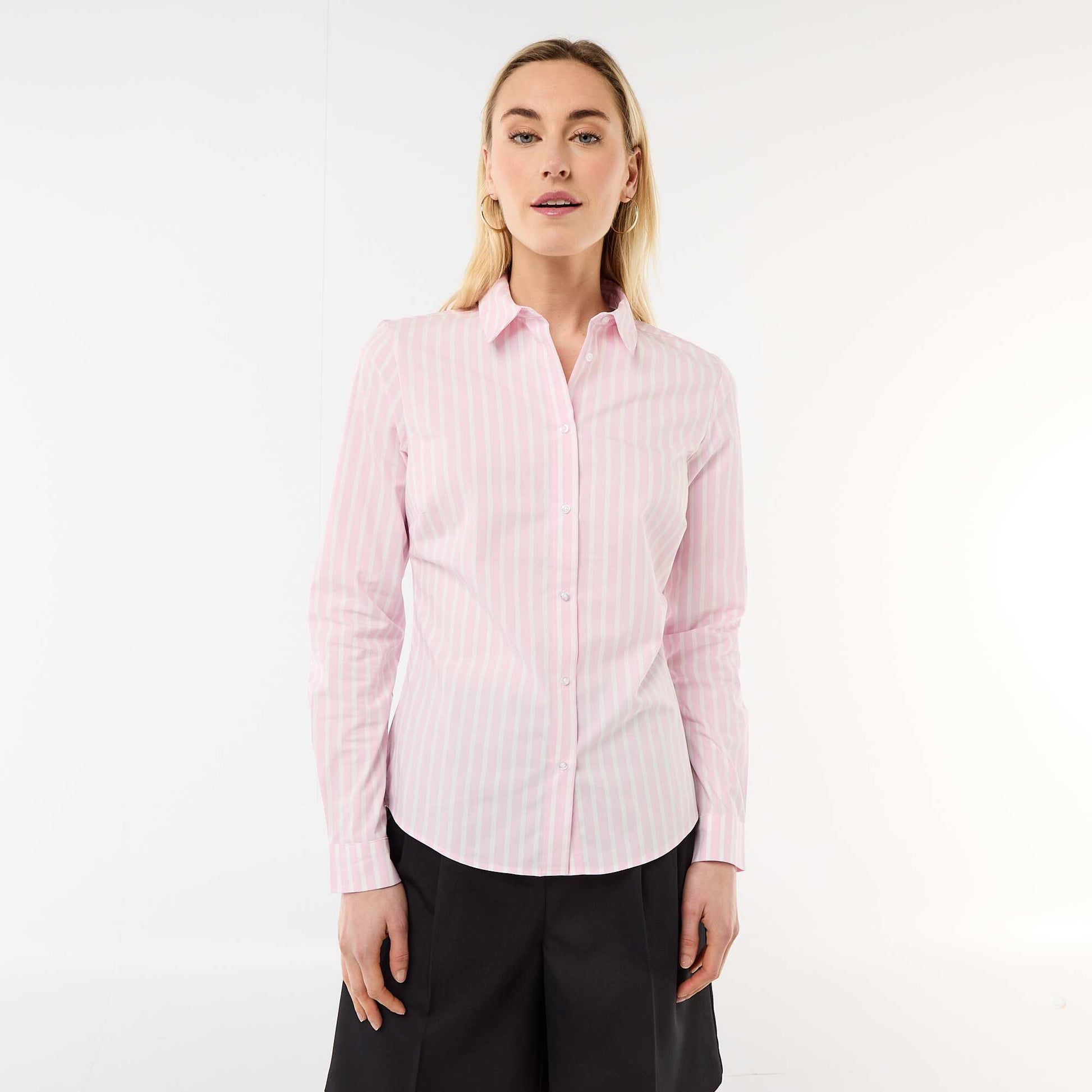 Chemise fittée col italien ROSE