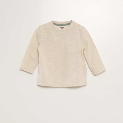 T-shirt col rond avec poche Beige
