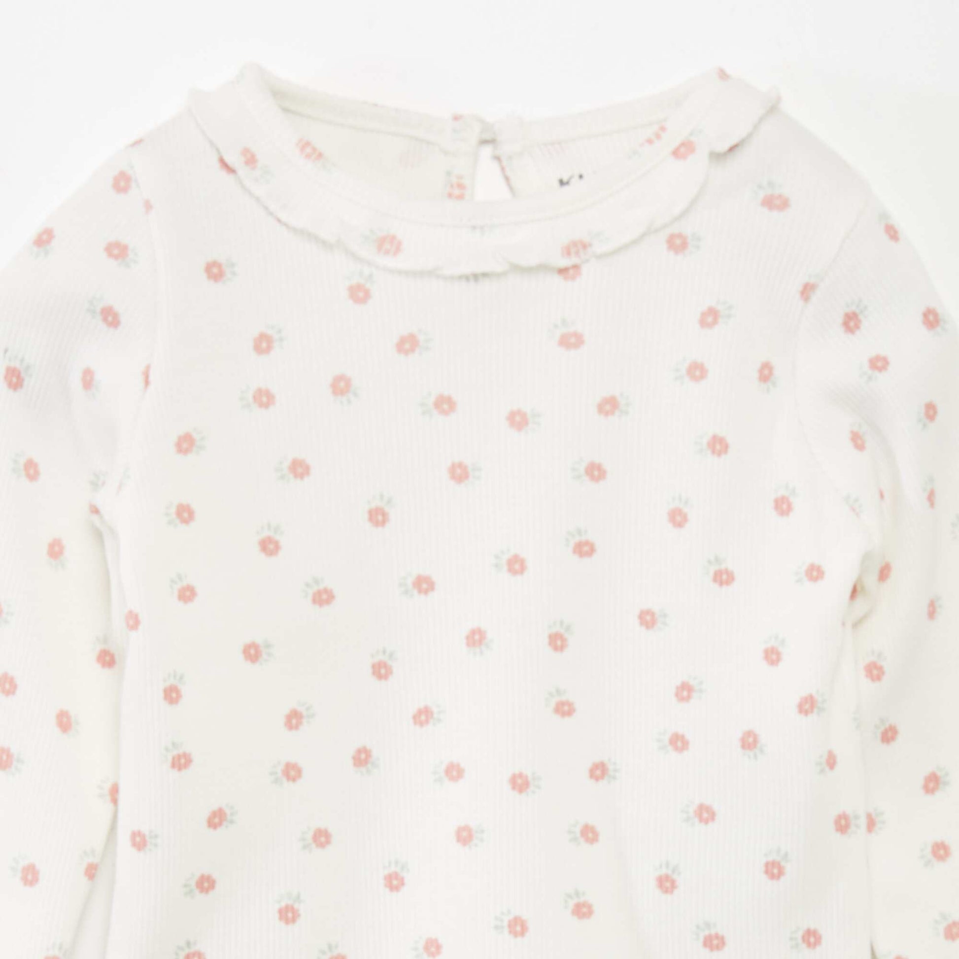 T-shirt en maille c tel e col volant Blanc