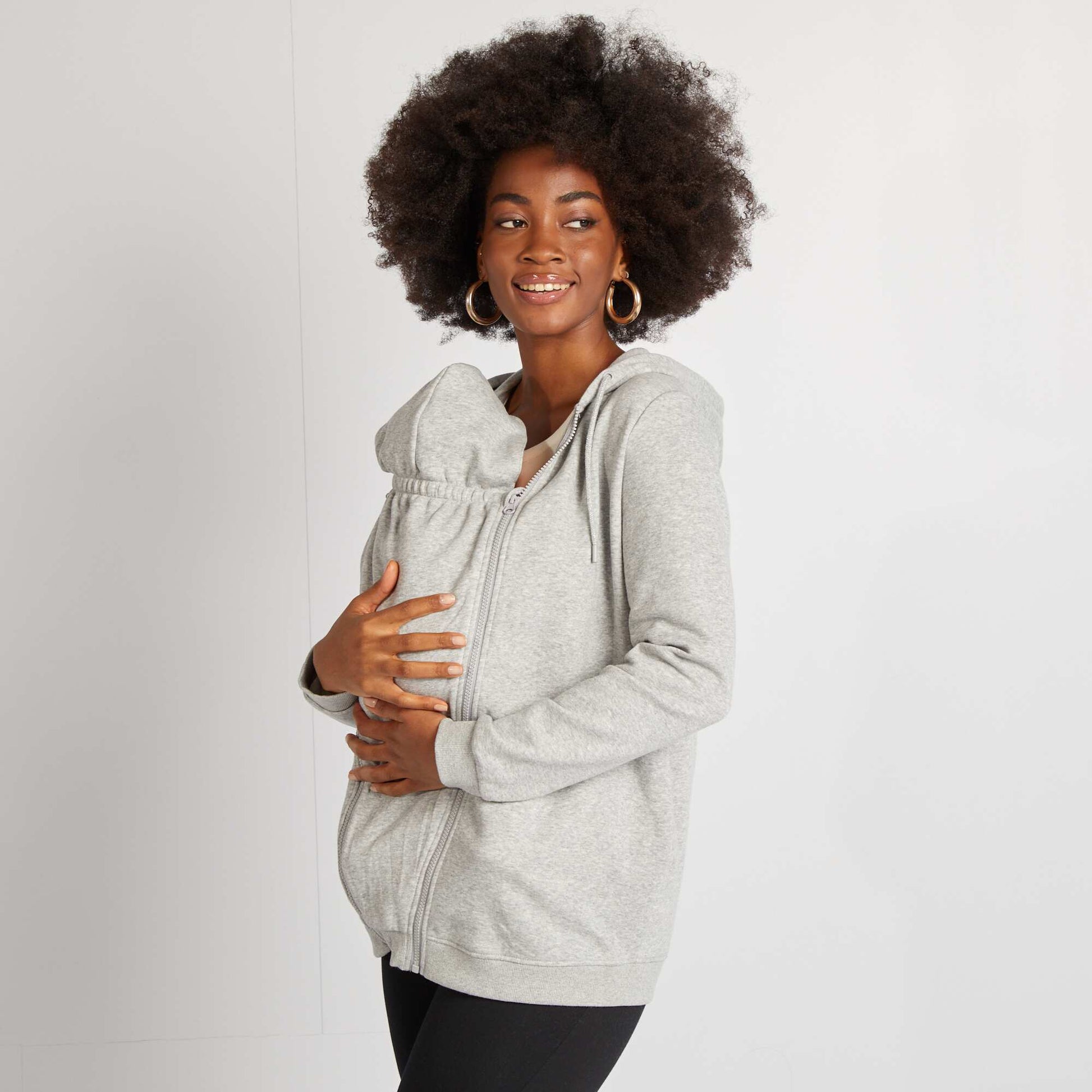 Sweat zippé à capuche d'allaitement GRIS