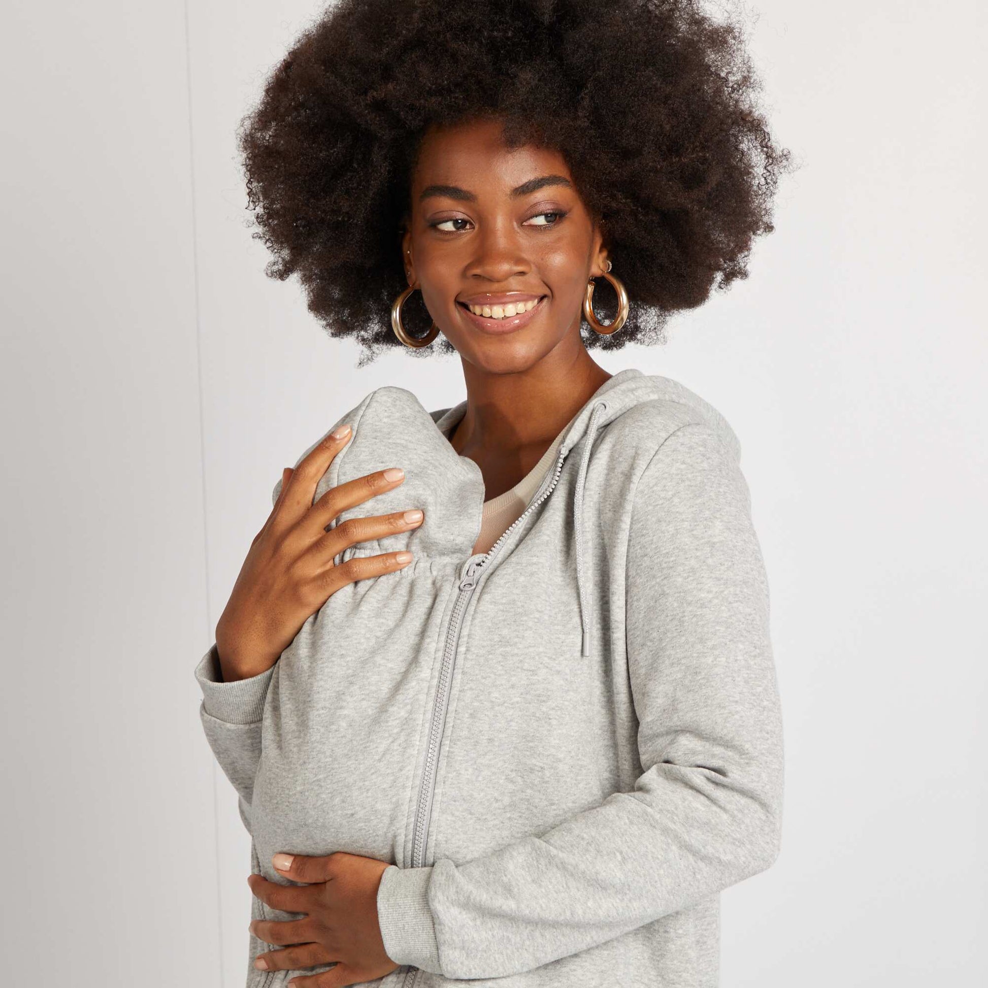 Sweat zippé à capuche d'allaitement GRIS