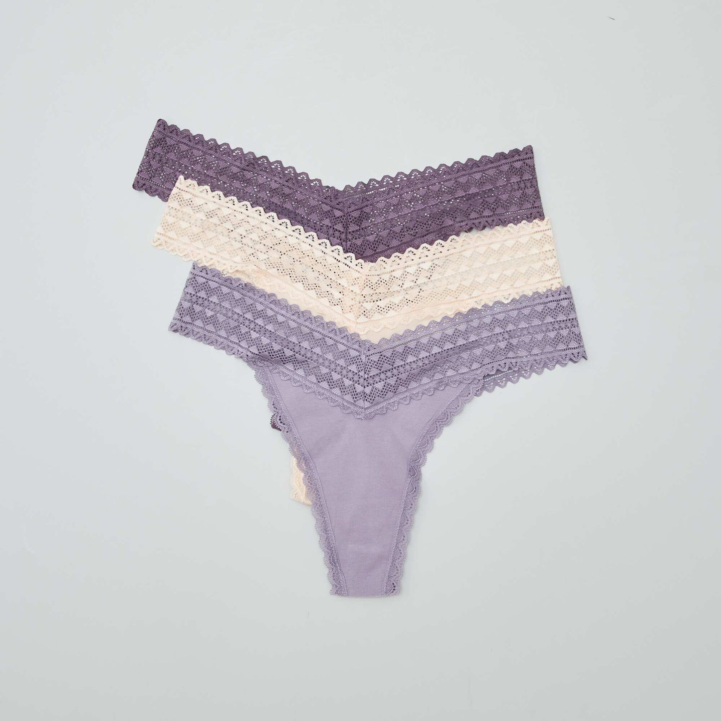 Lot de 3 strings coton et dentelle Violet