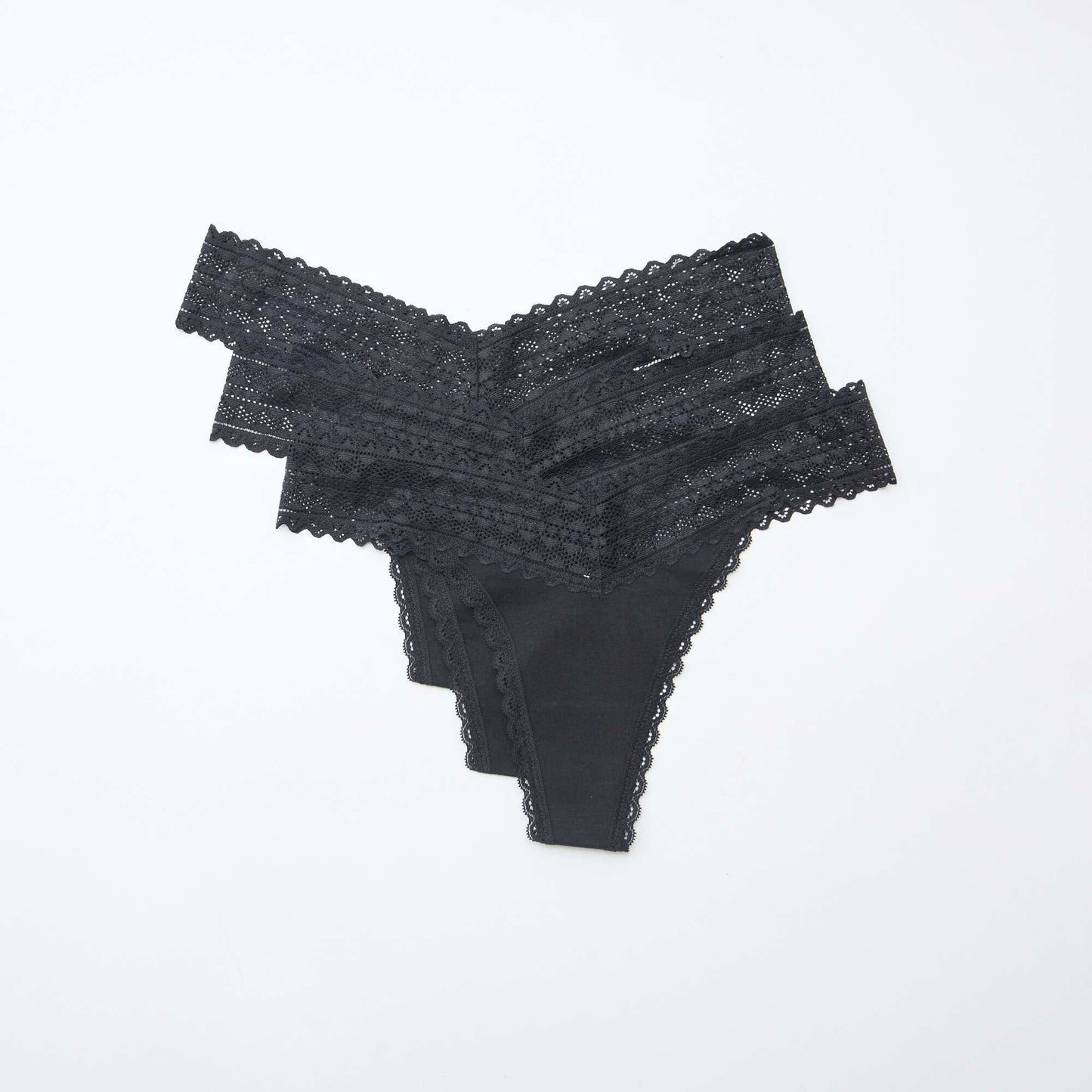Lot de 3 strings coton et dentelle NOIR