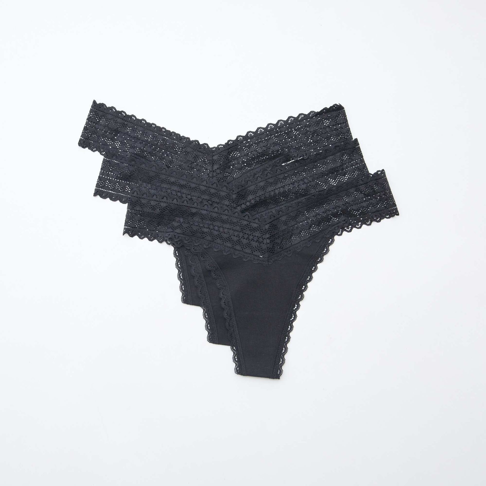 Lot de 3 strings coton et dentelle NOIR