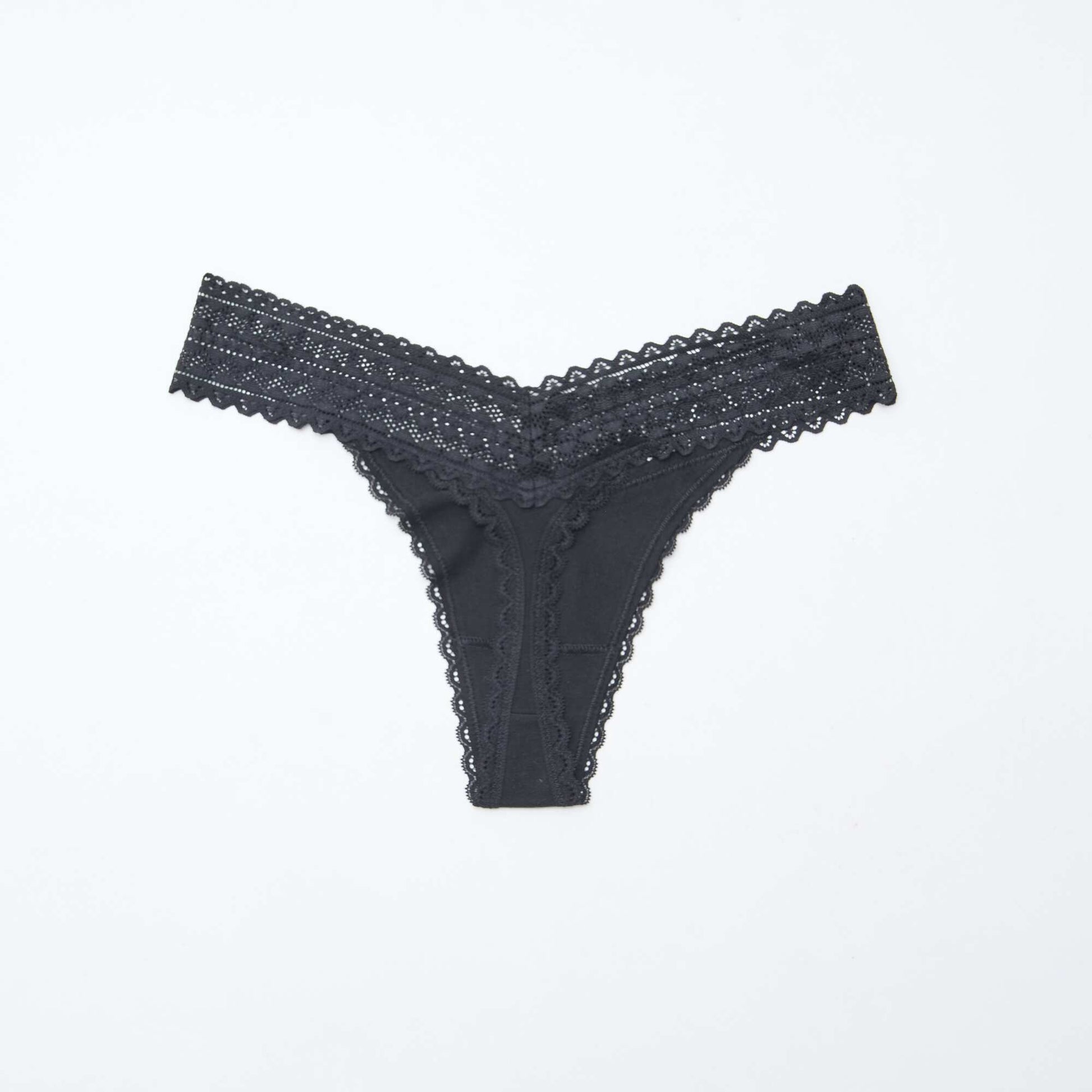 Lot de 3 strings coton et dentelle NOIR