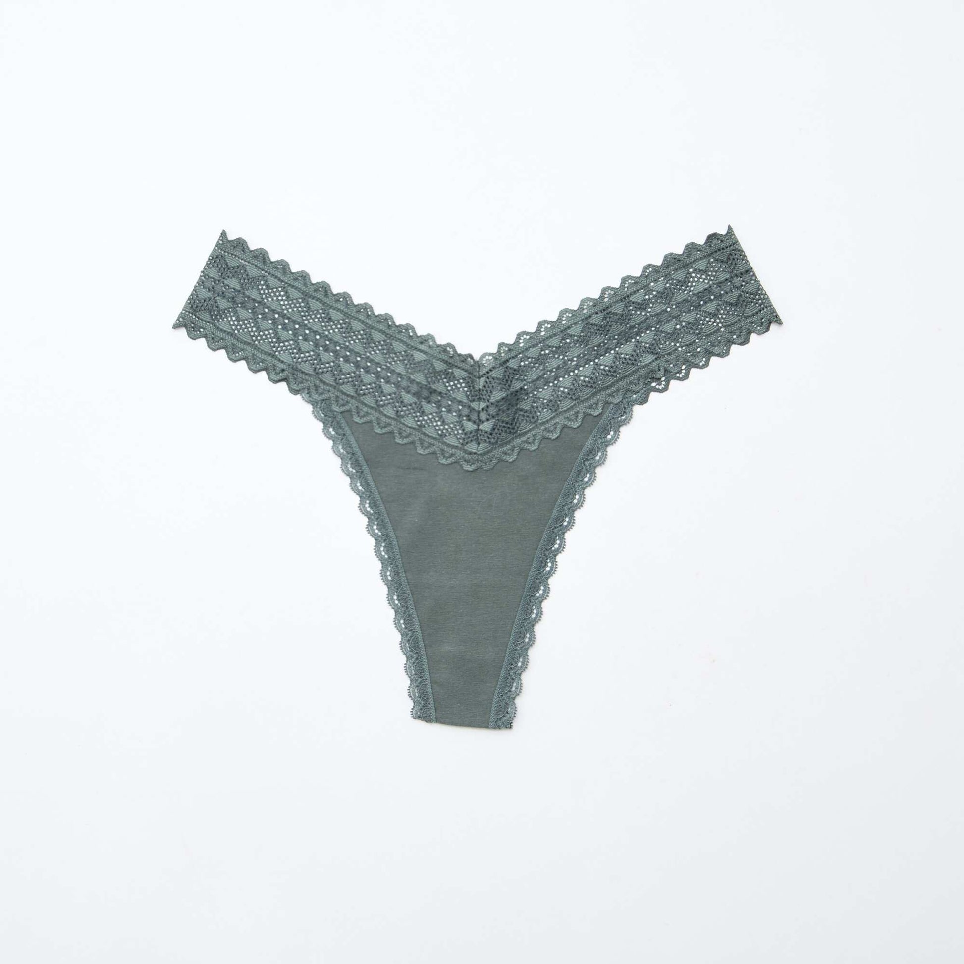 Lot de 3 strings coton et dentelle BLANC/GRIS/ROSE