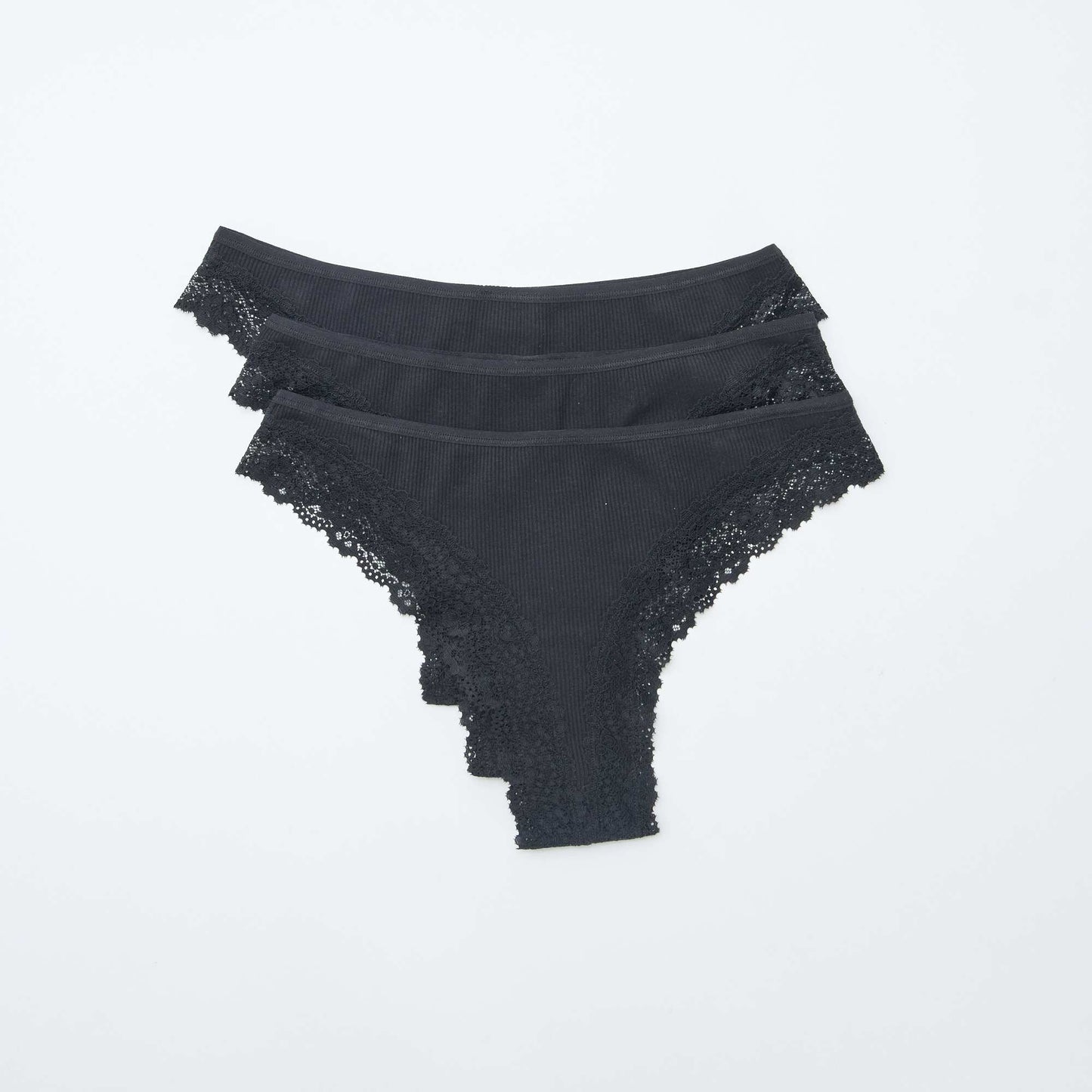 Lot de 3 tangas maille côtelée NOIR