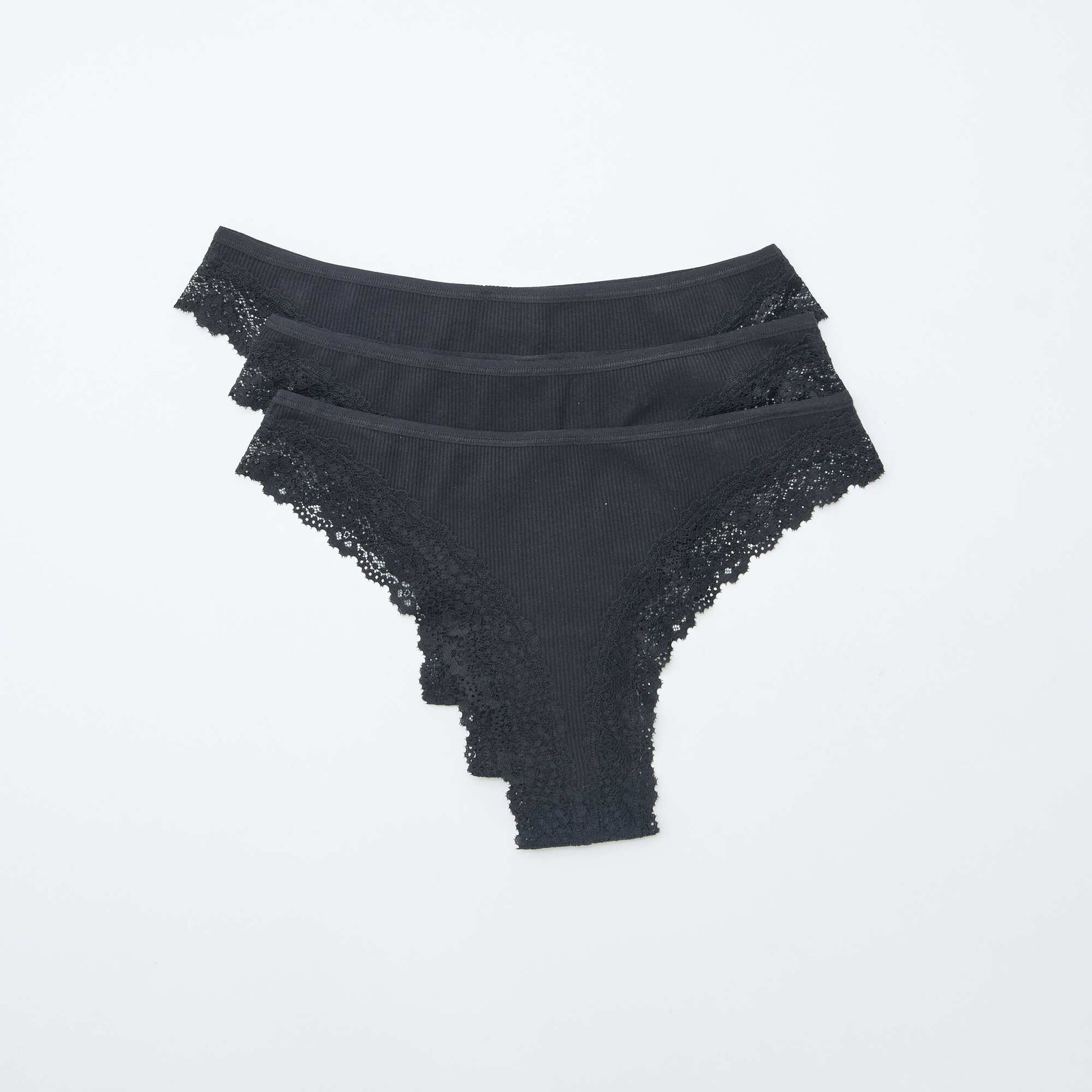 Lot de 3 tangas maille côtelée NOIR