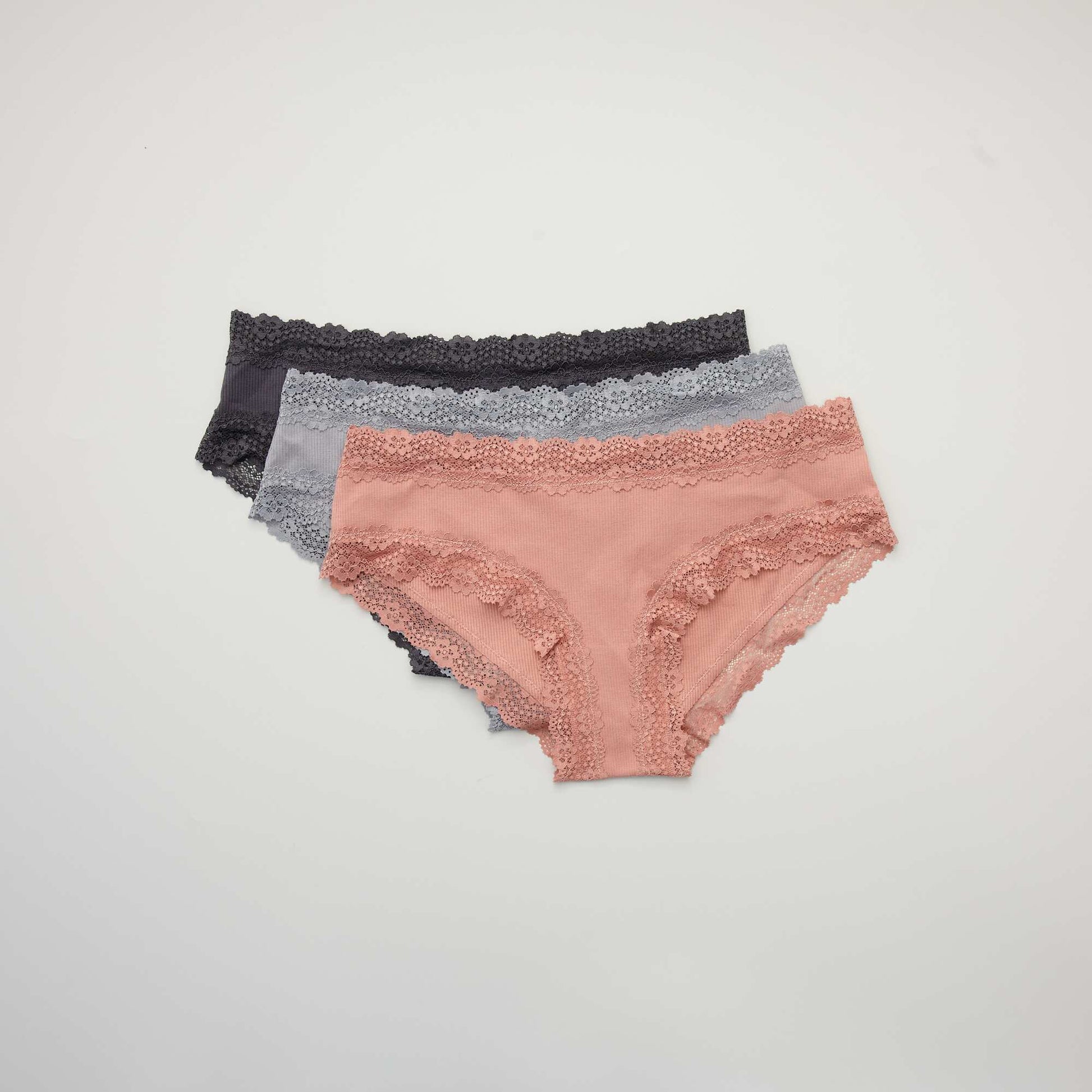 Lot de 3 shorties fines côtes ROSE/GRIS BLEU/GRIS FONCé