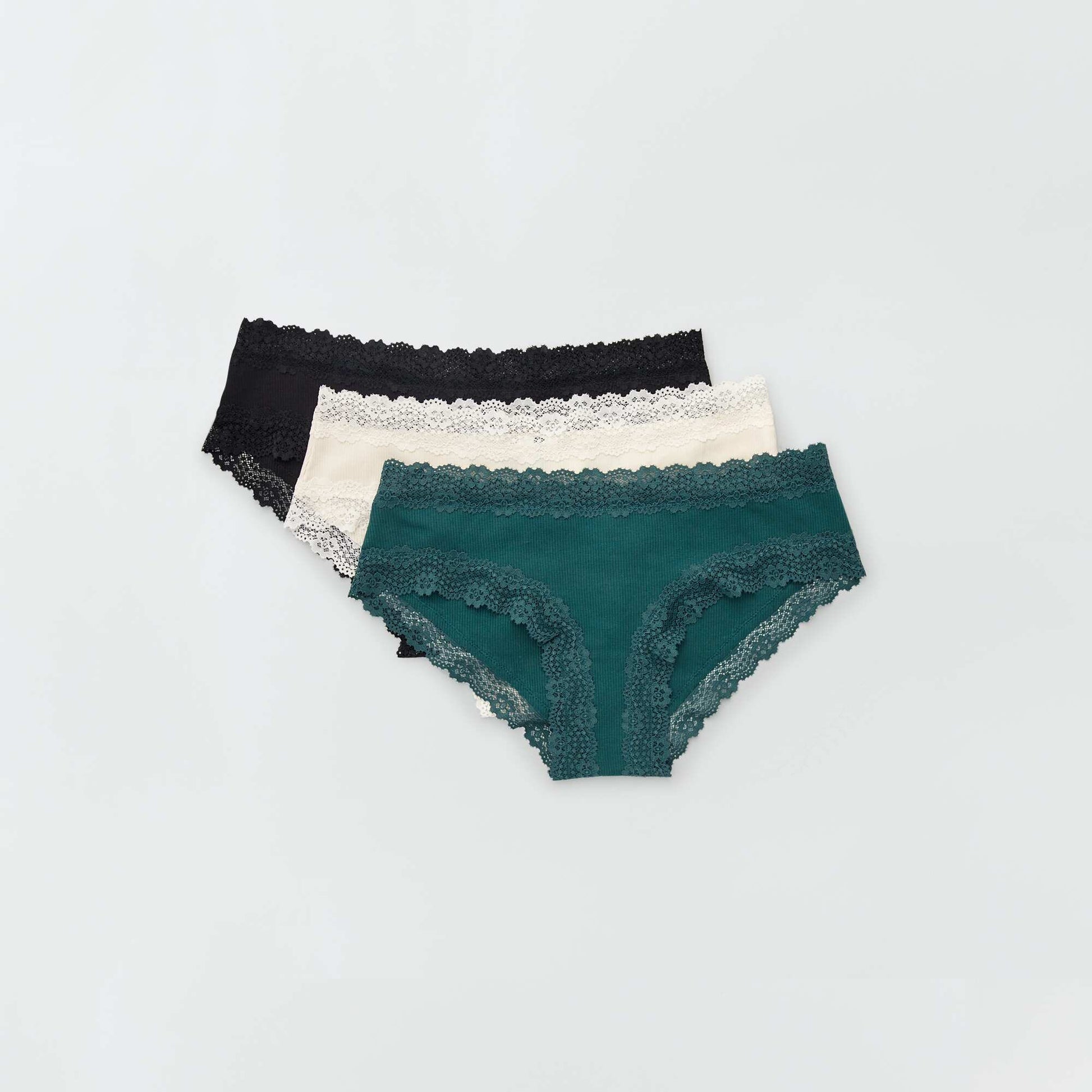Lot de 3 shorties fines côtes BEIGE/VERT/NOIR