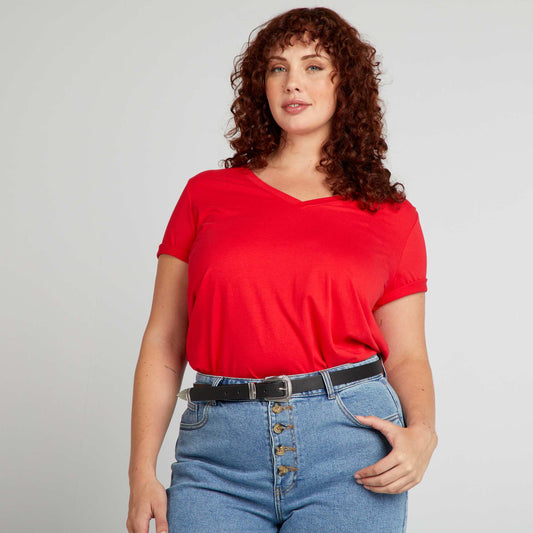 T-shirt en jersey col V rouge