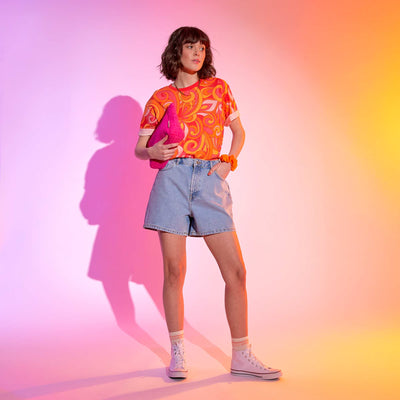 Tee-shirt imprim psych d lique Rouge/orange