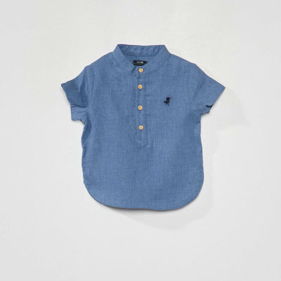 Chemise col mao et maille tiss e Bleu