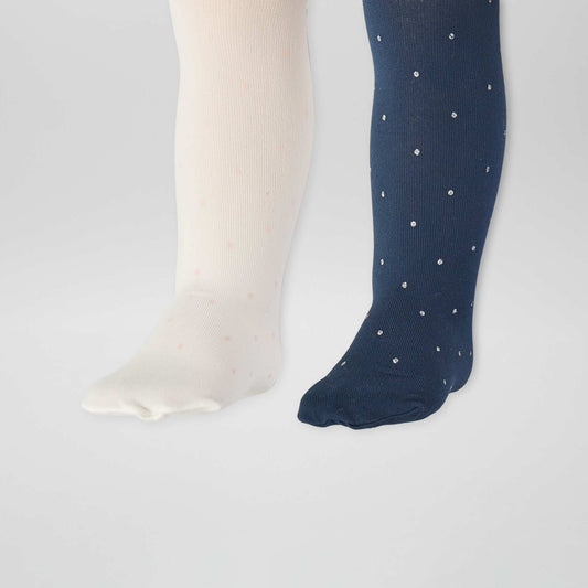 Lot de 2 collants avec plumetis Blanc/bleu marine