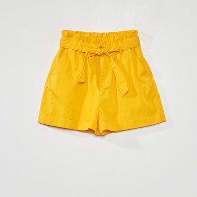 Short paperbag en tencel avec ceinture Jaune