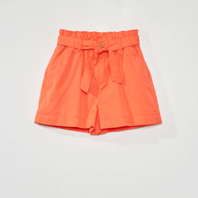 Short paperbag en tencel avec ceinture rouge corail