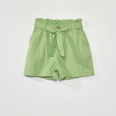 Short paperbag en tencel avec ceinture Vert