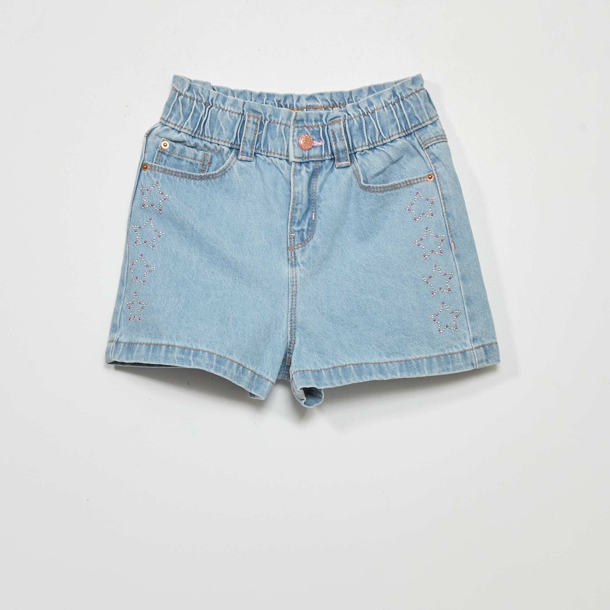 Short en jean avec strass Bleu