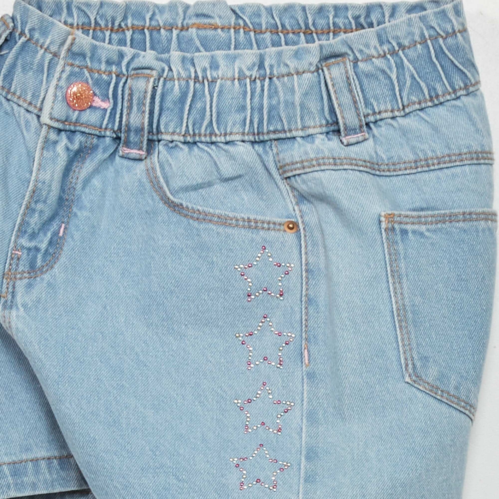 Short en jean avec strass Bleu