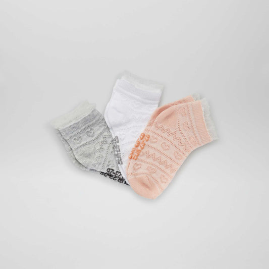 Lot de 3 paires de chaussettes invisibles Blanc/gris/rose