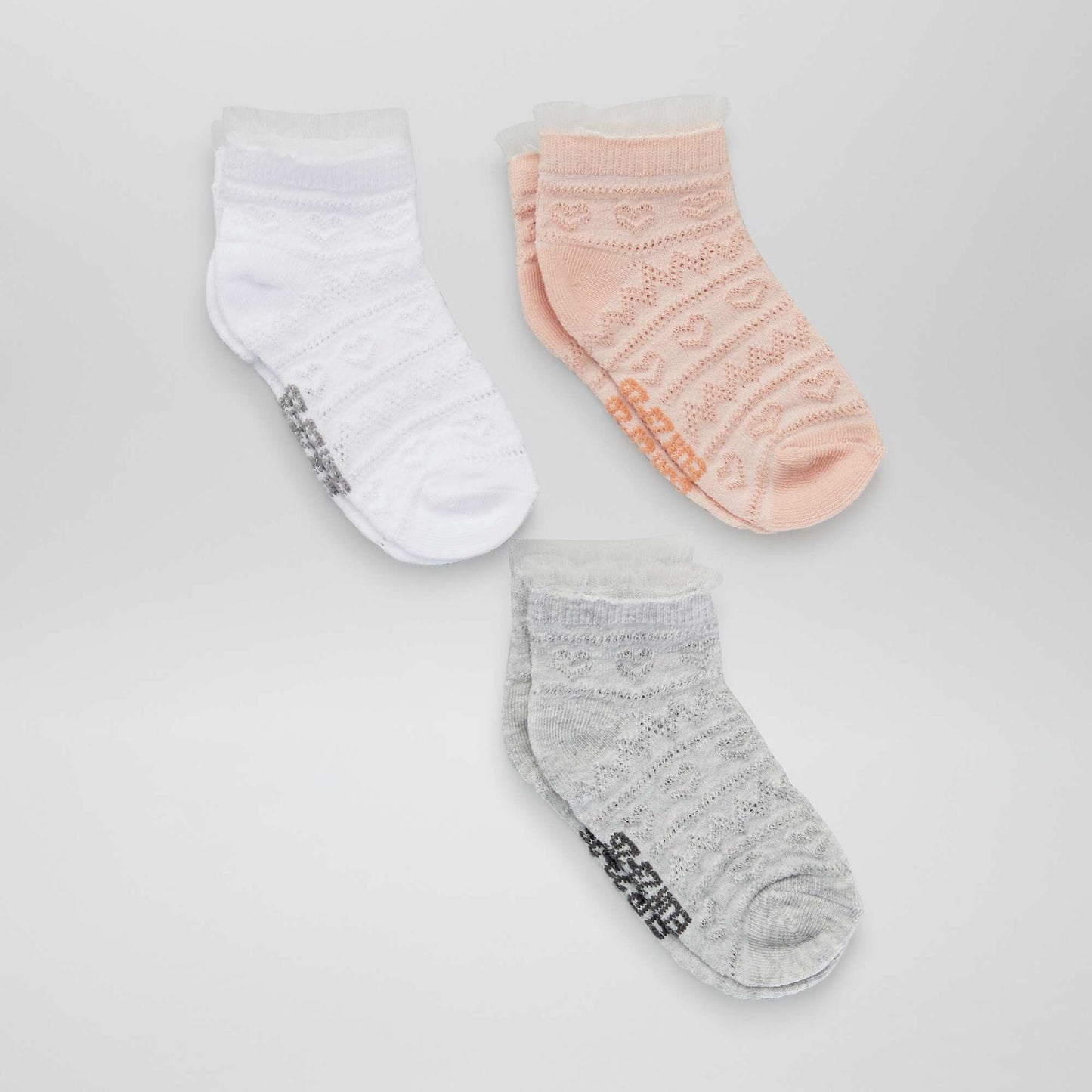 Lot de 3 paires de chaussettes invisibles Blanc/gris/rose