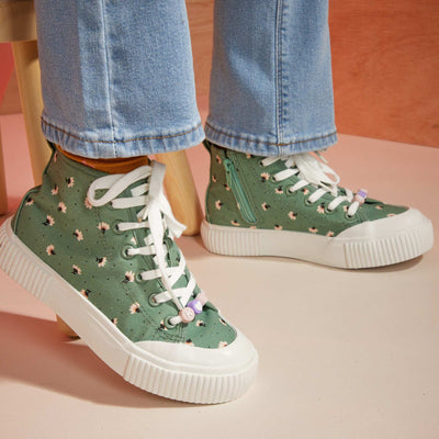 Baskets montantes en toile imprim fleurs