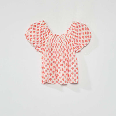 Blouse imprim en maille cr p e Blanc