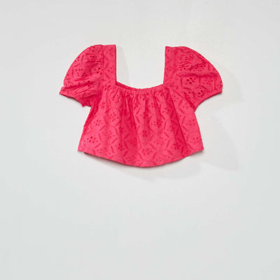 Blouse cropped en maille anglaise rose indien