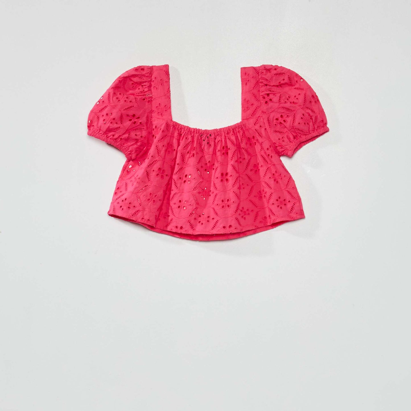 Blouse cropped en maille anglaise rose indien
