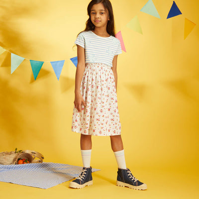 Jupe midi imprim fleuri Blanc