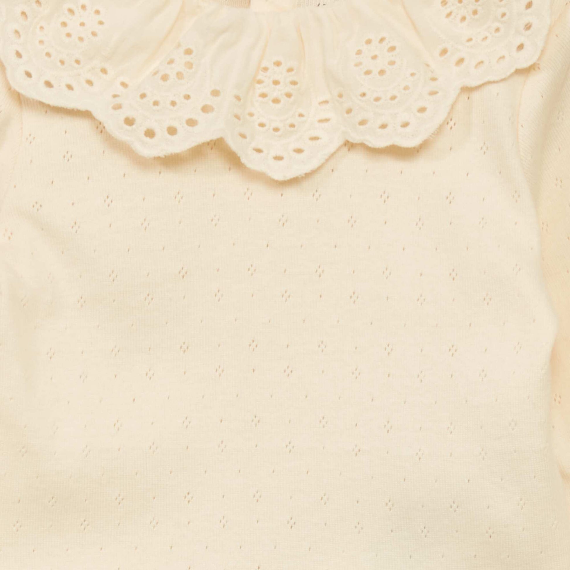 T-shirt en maille pointelle avec col dentelle Blanc