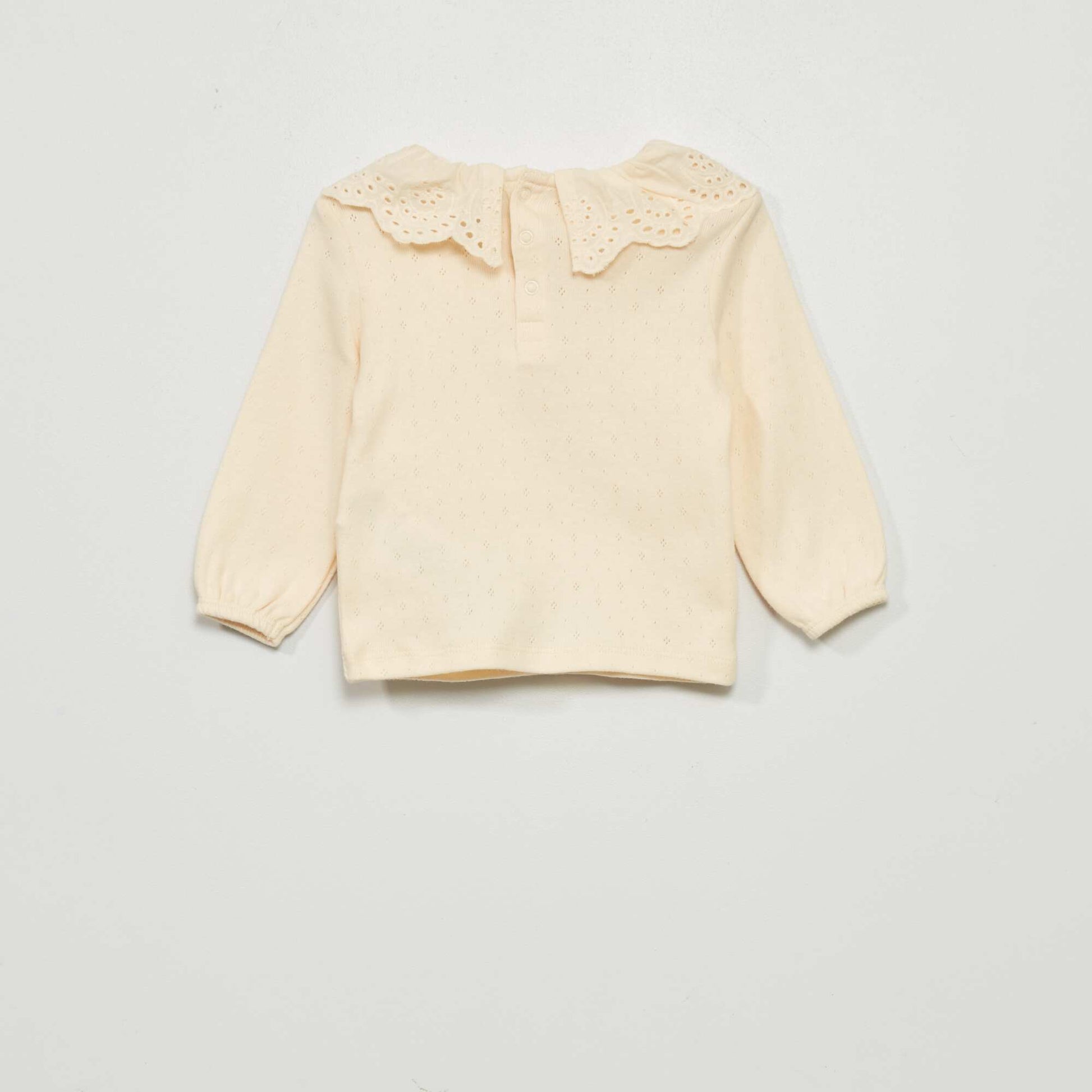 T-shirt en maille pointelle avec col dentelle Blanc
