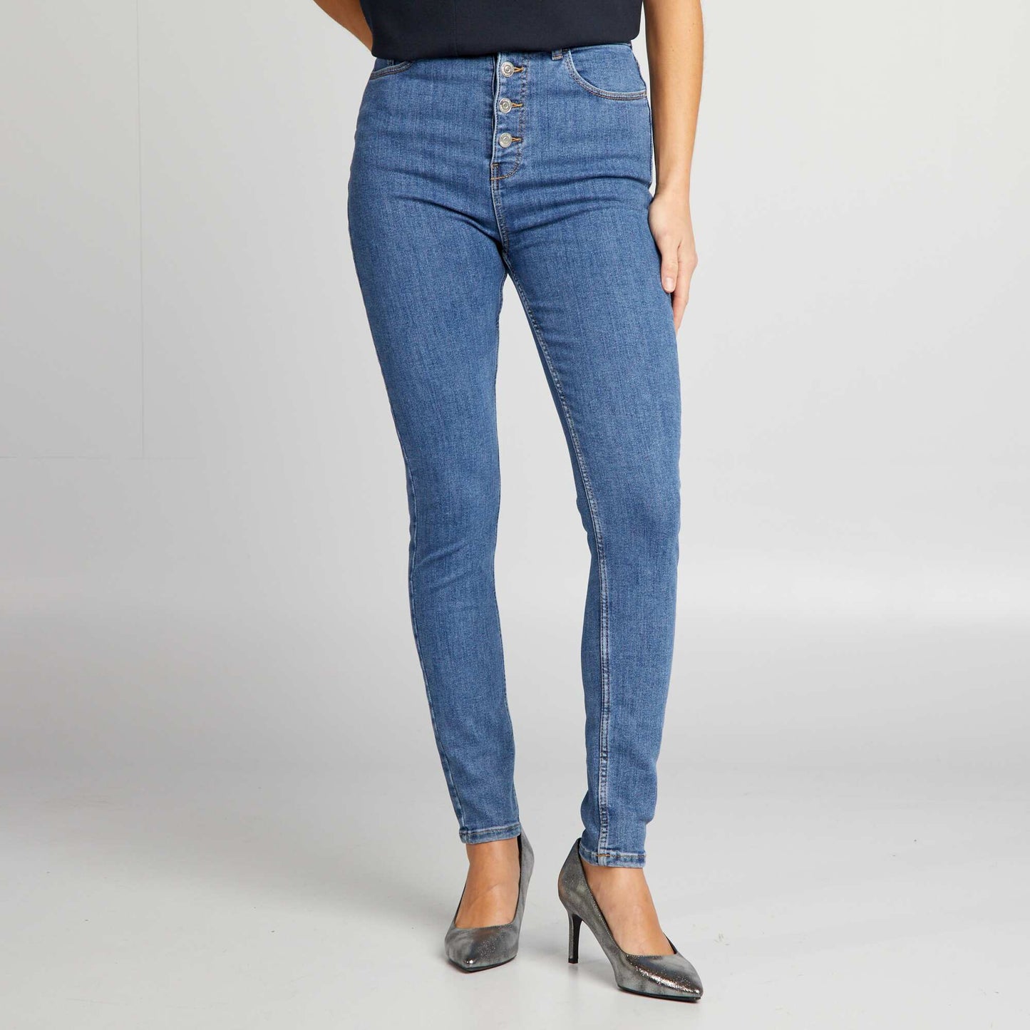 Jean skinny taille haute Bleu