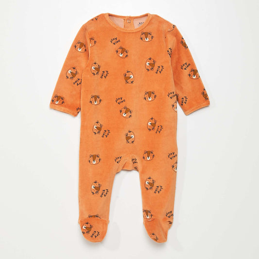 Pyjama dors-bien en velours Orange 'tigre'