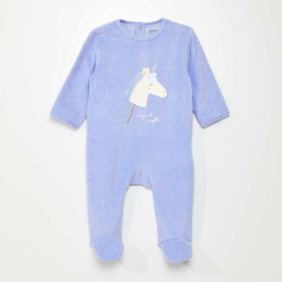 Pyjama dors-bien en velours Violet 'licorne'